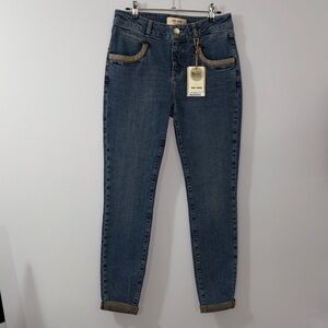 MOS MOSH Classic Blue Ankle Jeans with Tan Accents NWT